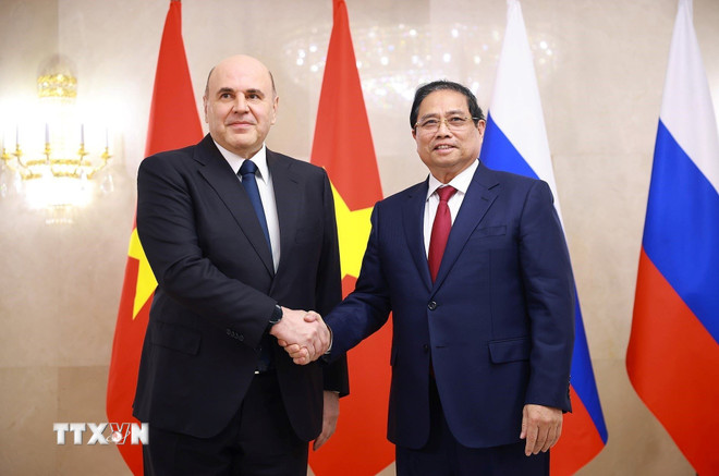Prime Minister Pham Minh Chinh and Prime Minister of the Russian Federation Mikhail Mishustin. Photo: TTXVN