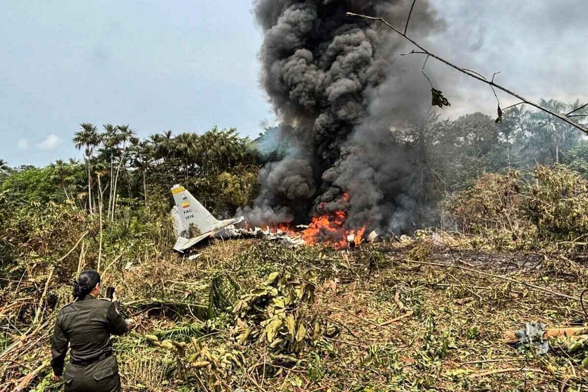 The scene of the plane crash in Puerto Leguizamo, Colombia. Photo: AFP