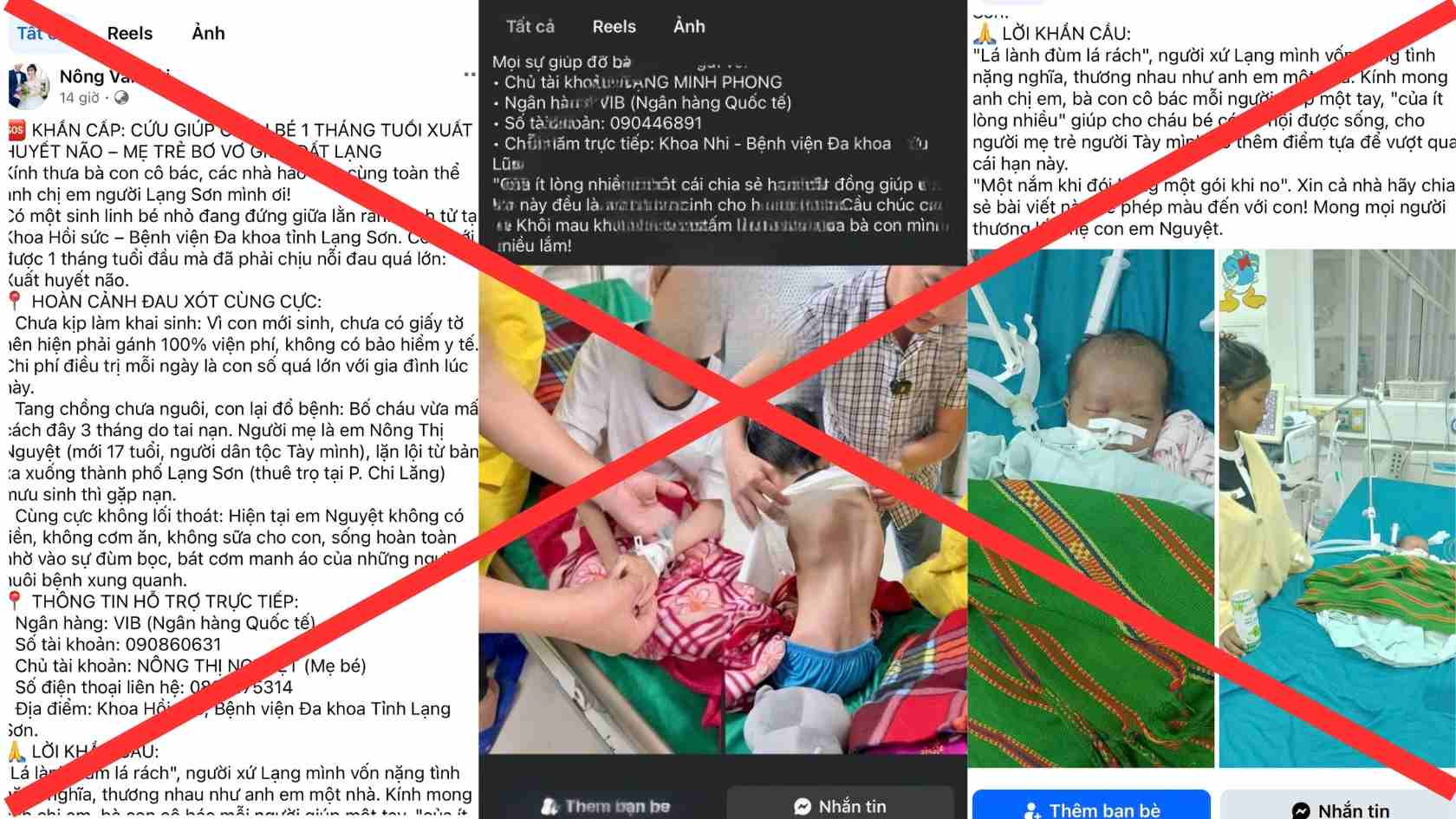Lan truyền bài đăng giả mạo hoàn cảnh bệnh nhi để trục lợi ở Lạng Sơn. Đồ hoạ: Khánh Linh