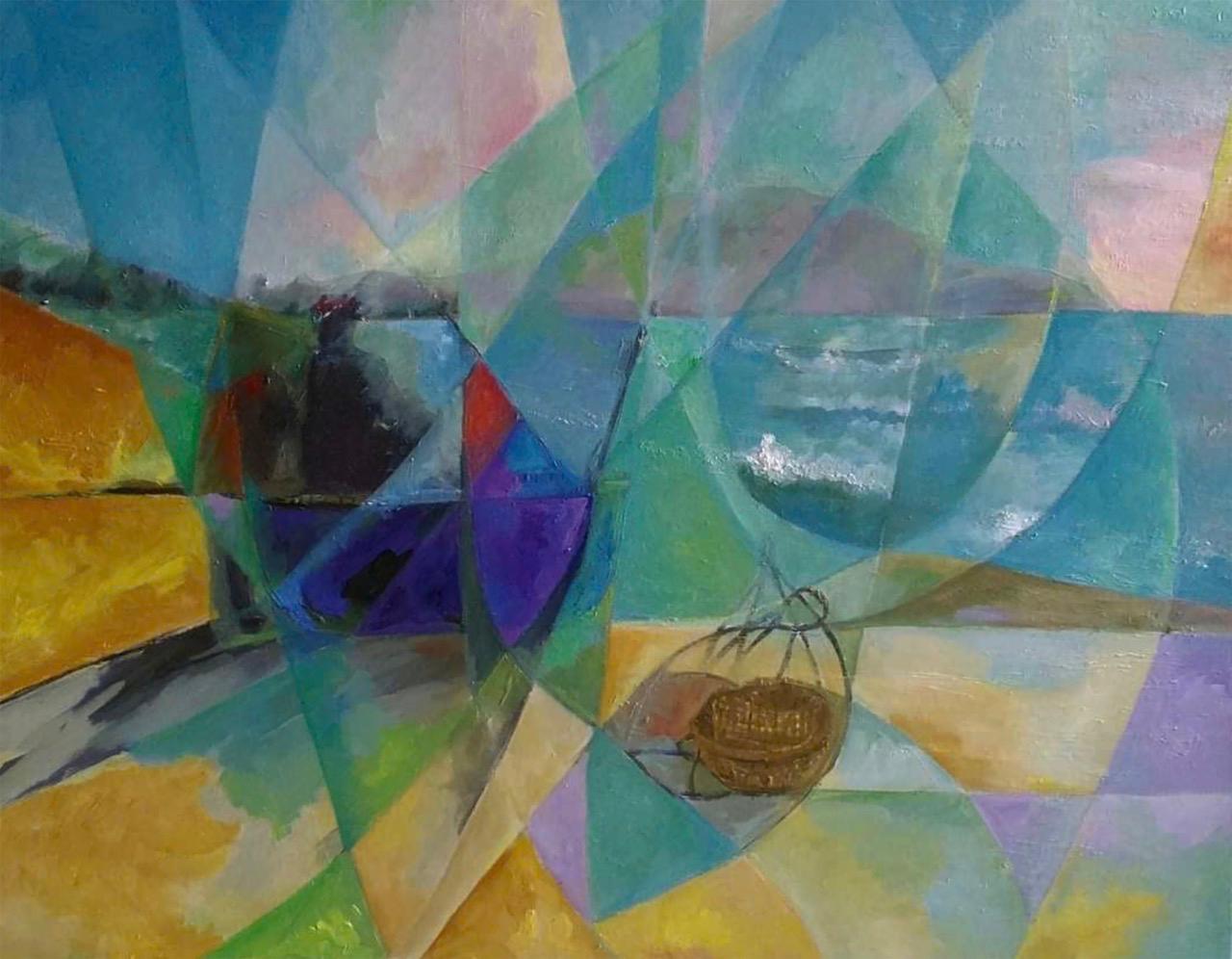 Triển lãm trưng bày nhiều bức tranh sơn dầu. ẢNh: Nhân vật cung cấp.