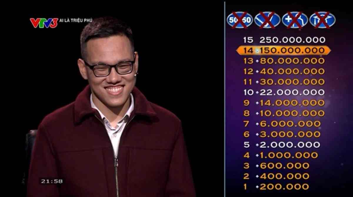 Người chơi Nguyễn Trường Giang chạm ngưỡng câu hỏi thứ 15 tại Ai là triệu phú 2026. Ảnh: VTV
