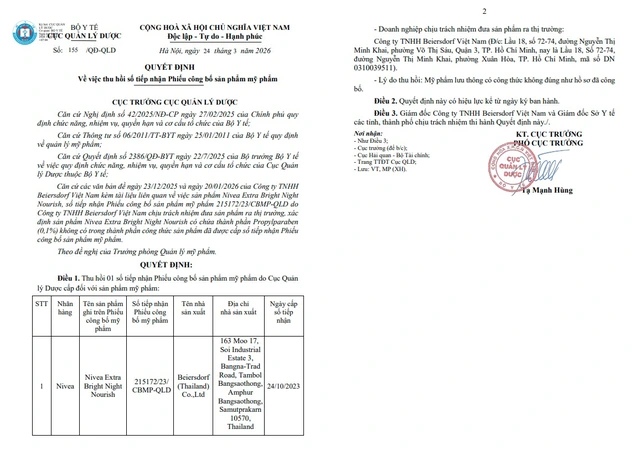 Suspensión de la circulación, retirada nacional del producto crema hidratante Nivea.