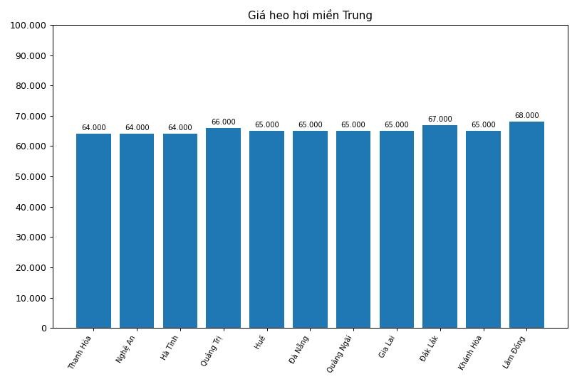 Giá heo hơi hôm nay 25.3 tại khu vực miền Trung. Đồ họa: Thùy Linh
