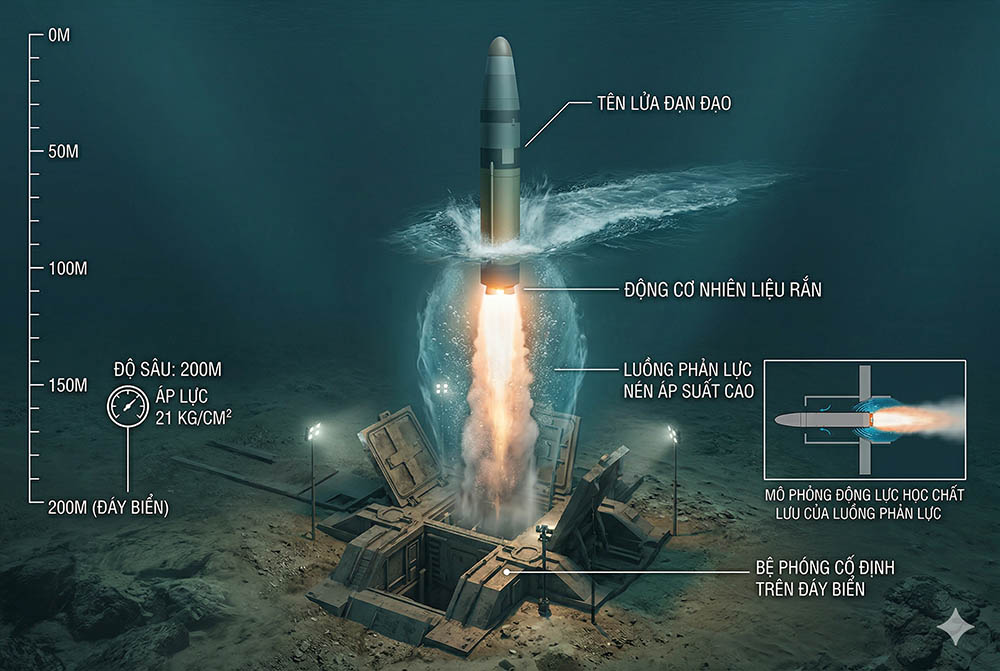 Chinese scientists have tested a solid-fuel rocket engine at a depth of 200m. Graphics: Hai Nguyen
