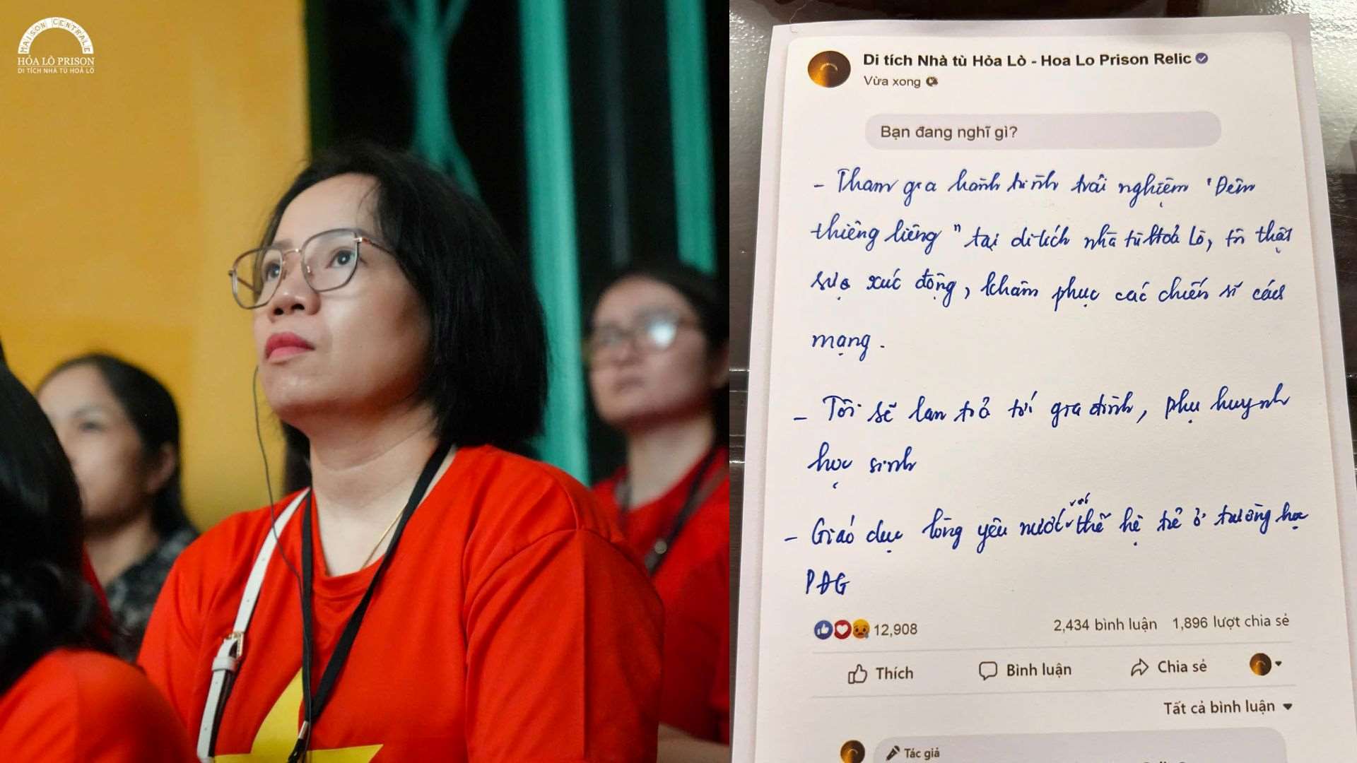 Những dòng chia sẻ đầy xúc động được chị viết lại sau hành trình tại Di tích Nhà tù Hỏa Lò. Ảnh: NVCC