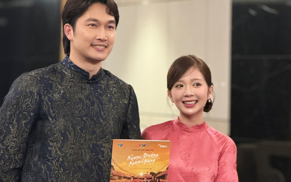 Dinh Tu - Ngoc Huyen at the film press conference. Photo: M.Trang