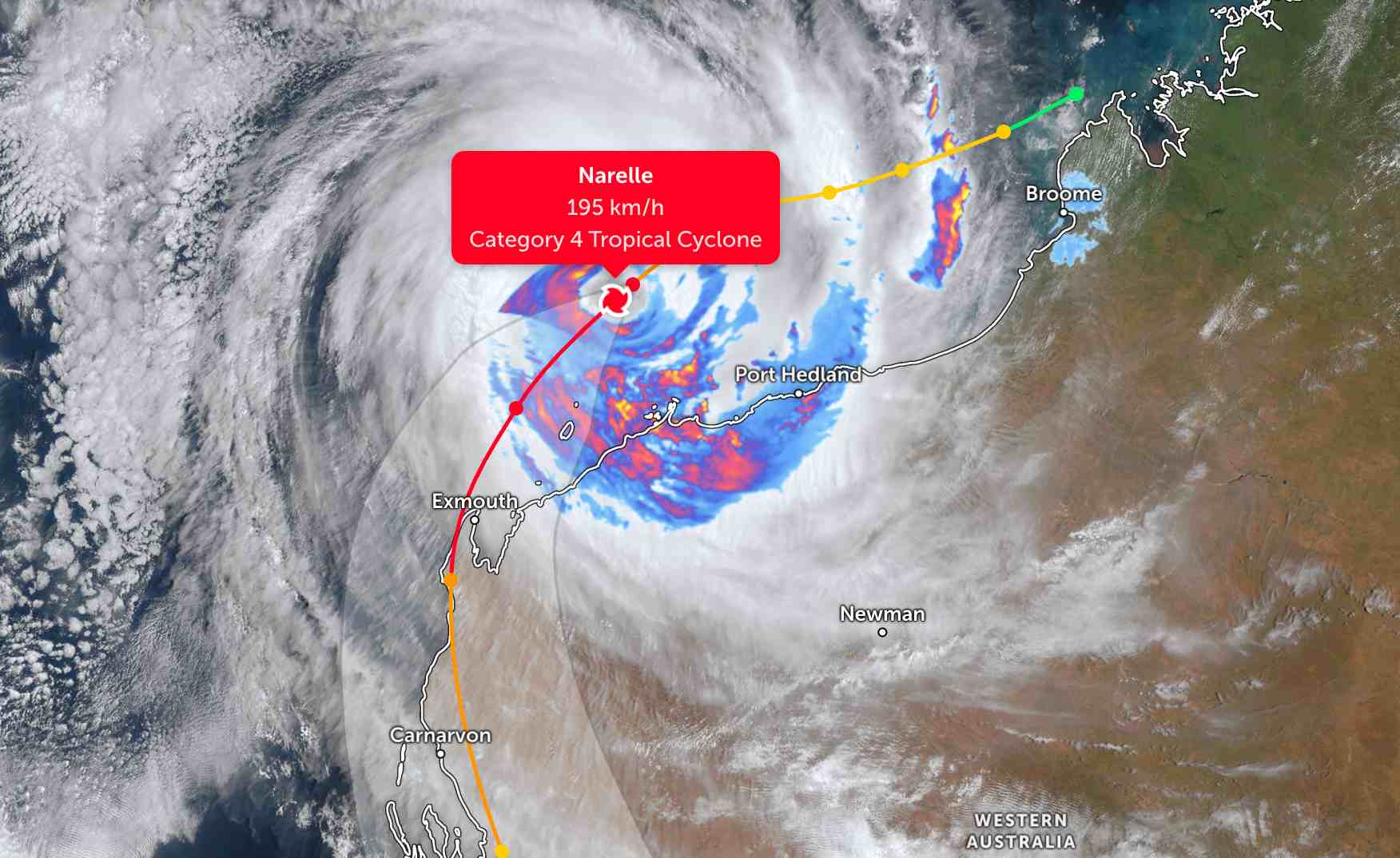 Bão Narelle sắp mạnh lên thành siêu bão. Ảnh: JTWC