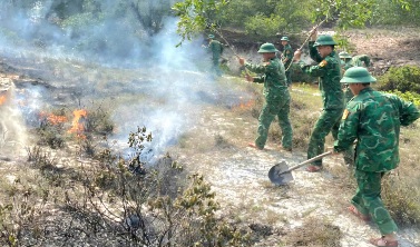 Las fuerzas fronterizas participan en la extinción del incendio forestal. Foto: Guardia Fronteriza de Hai An