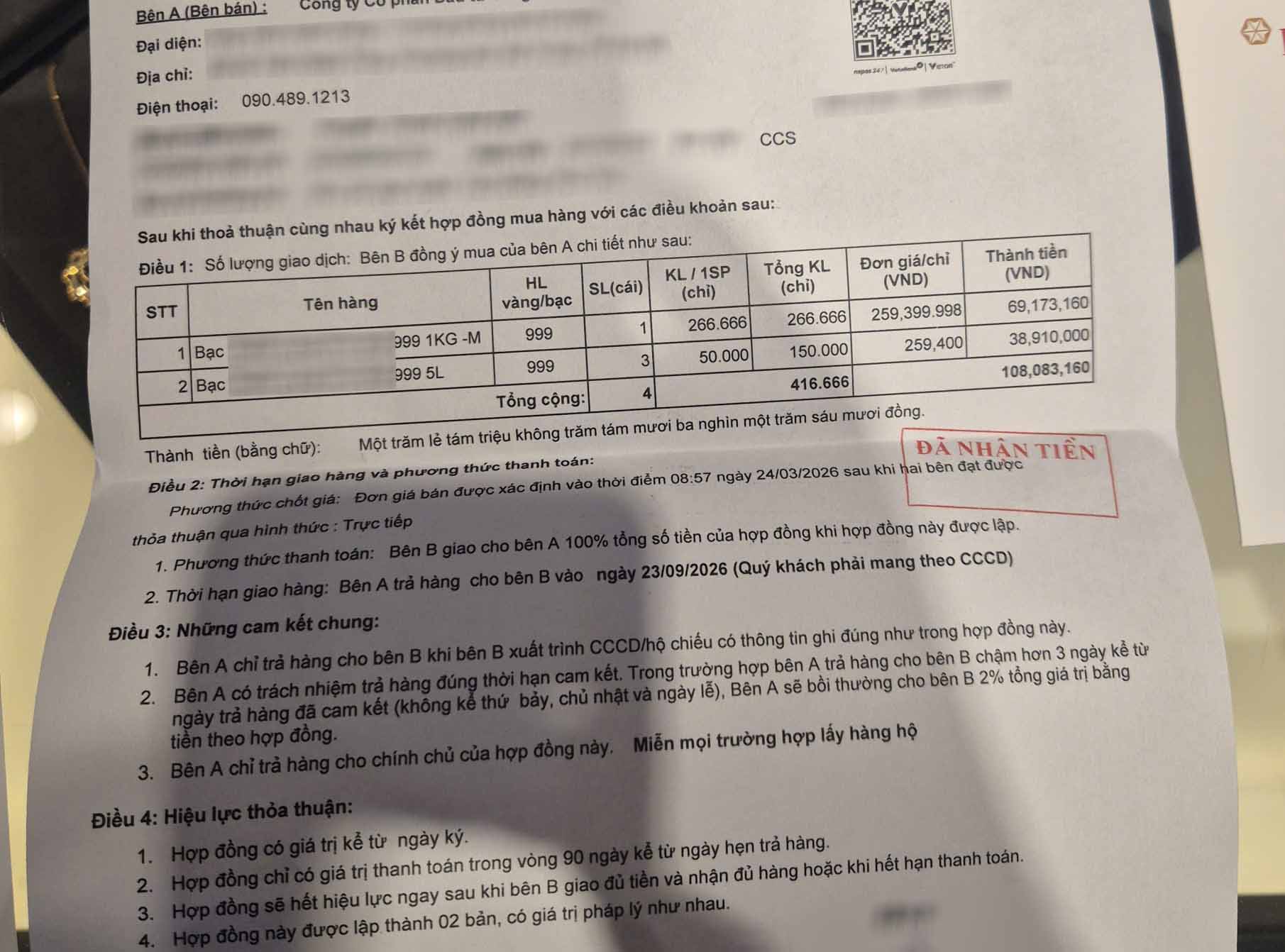 Một người mua bạc từ ngày 24.3 nhưng được hẹn tới ngày 23.9 mới được nhận hàng. Ảnh: Minh Huy