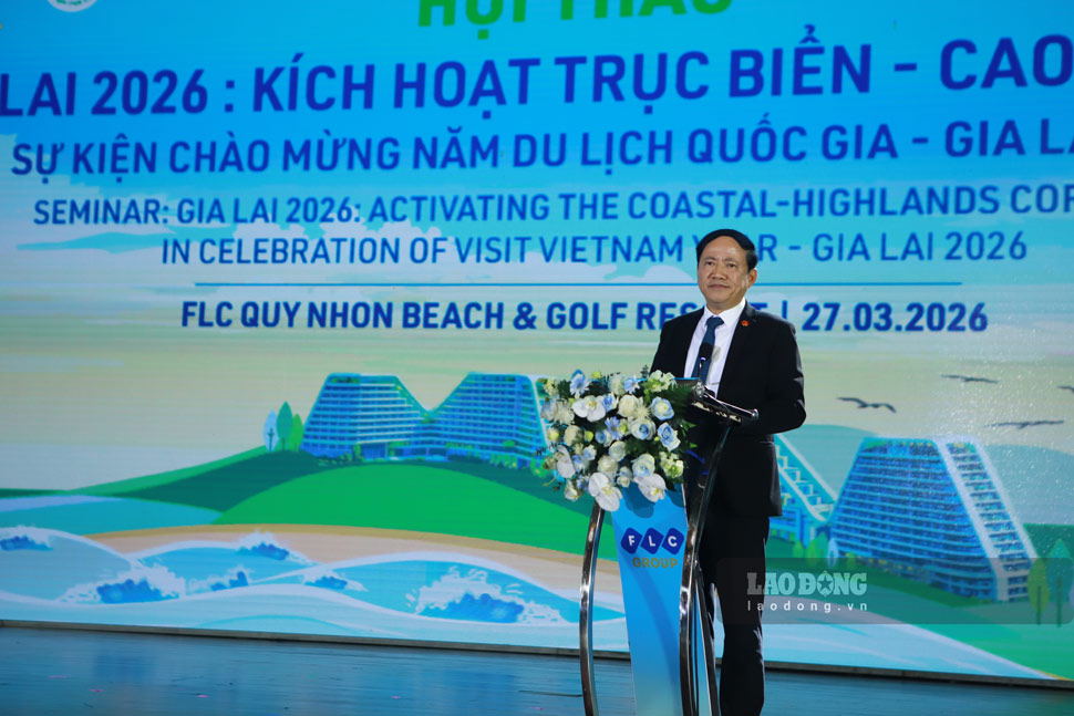 Chủ tịch UBND tỉnh Gia Lai Phạm Anh Tuấn phát biểu. Ảnh: Hoài Phương