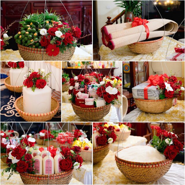 Dàn sính lễ độc đáo được lựa chọn trong ngày trọng đại của cặp đôi tại Sóc Sơn - Hà Nội. Ảnh: Nhân vật cung cấp