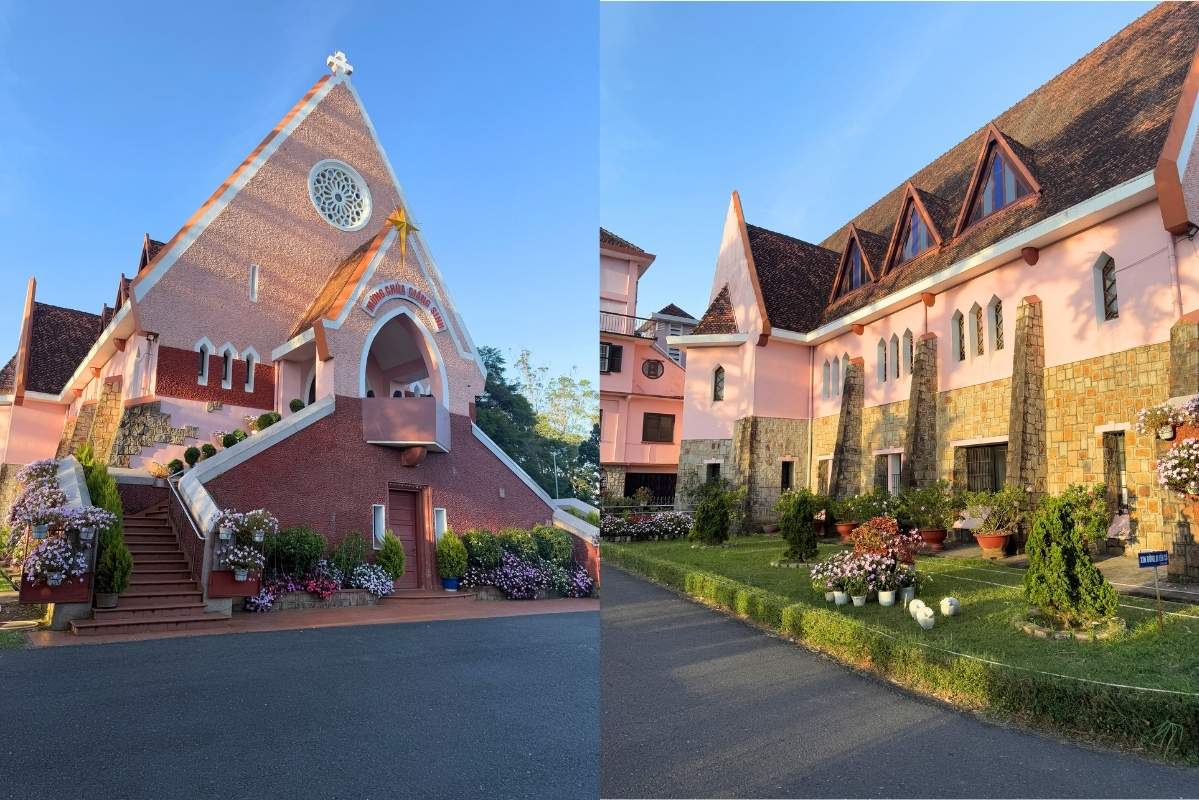 Nhà Thờ Domaine De Marie - một tọa độ sống ảo màu hồng tại Đà Lạt. Ảnh: Phương Anh
