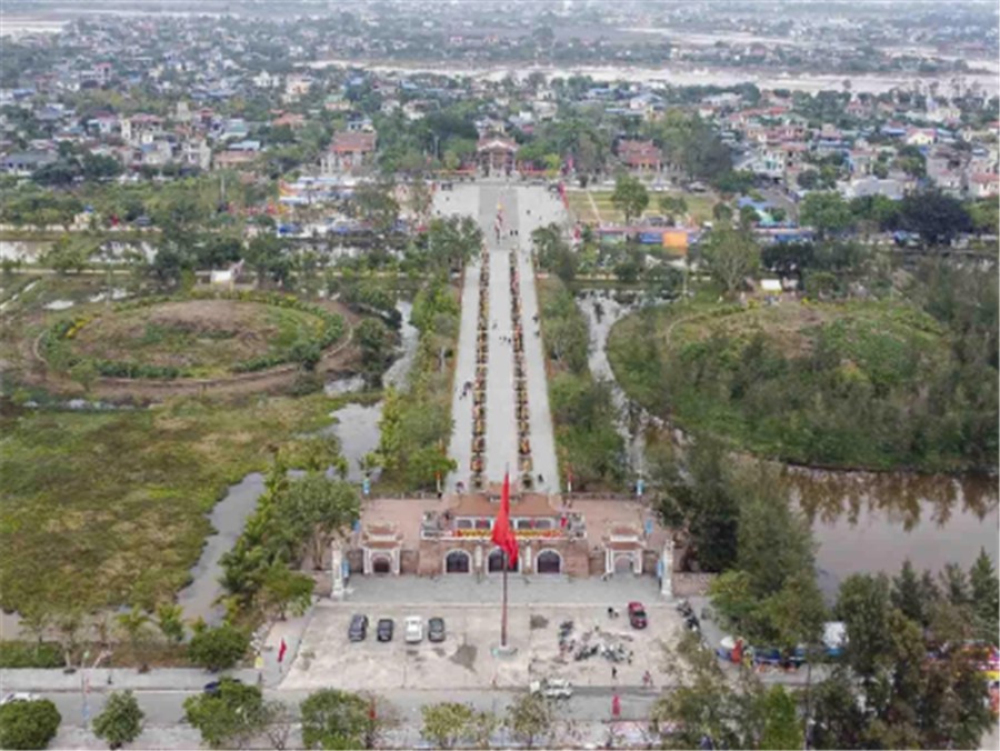 Repairing and restoring the Tomb and Temple Area of the Tran Dynasty Kings. In the photo, the panoramic view of the Tomb and Temple Area of the Tran Kings seen from above. Photo: banquanlyditichhy. vn