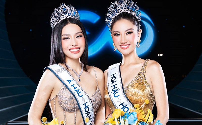 Miss Universe Vietnam Phuong Linh and runner-up Cam Ly (left). Photo: Miss Cosmo Unit.