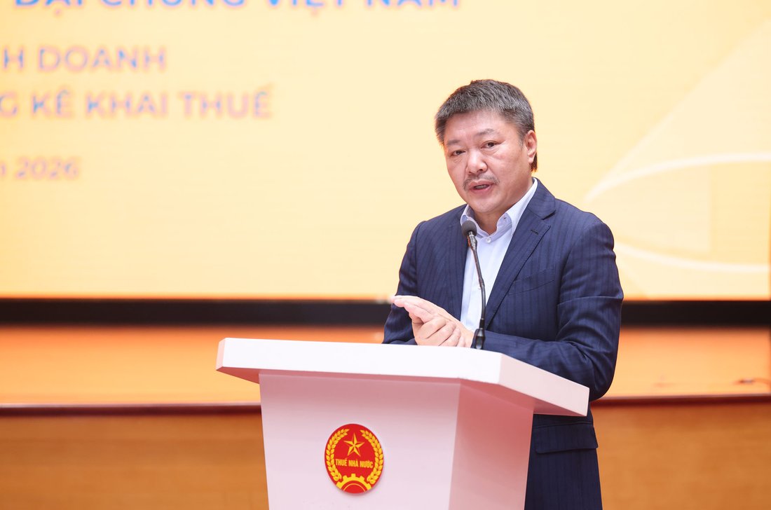 Chủ tịch Hội đồng Quản trị PVcomBank - ông Nguyễn Đình Lâm phát biểu tại sự kiện ký kết hợp tác giữa Ngân hàng và Cục Thuế. Ảnh: Thu Hạnh