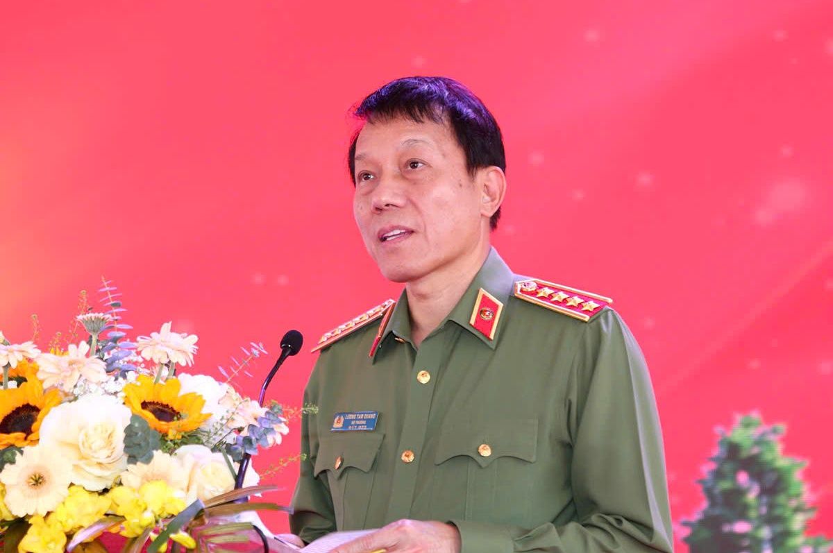 Bộ trưởng Bộ Công an Lương Tam Quang phát biểu tại lễ khởi công. Ảnh: Công an Thanh Hóa