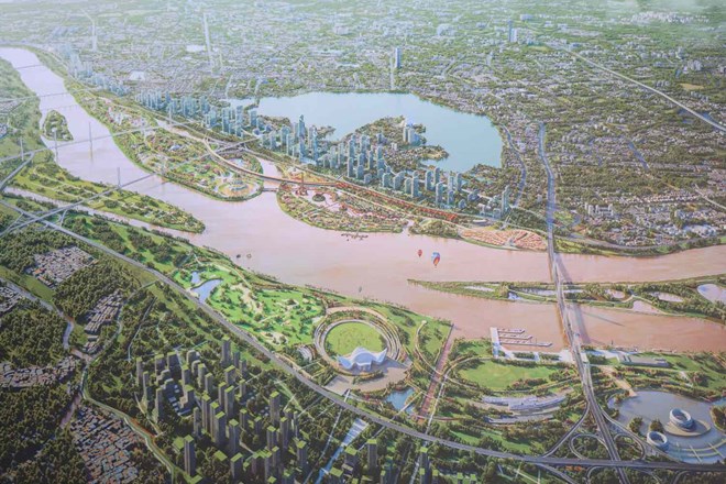 Project to invest in the construction of the Red River Landscape Avenue. Photo: Hanoi People's Committee