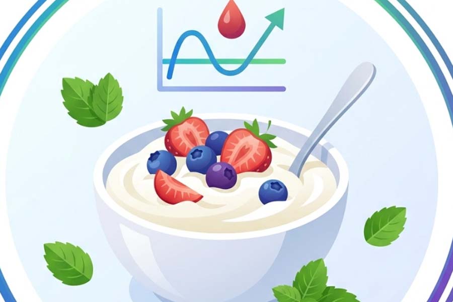 Greek yogurt with berries can help control blood sugar. Graphics: Thien Nhan