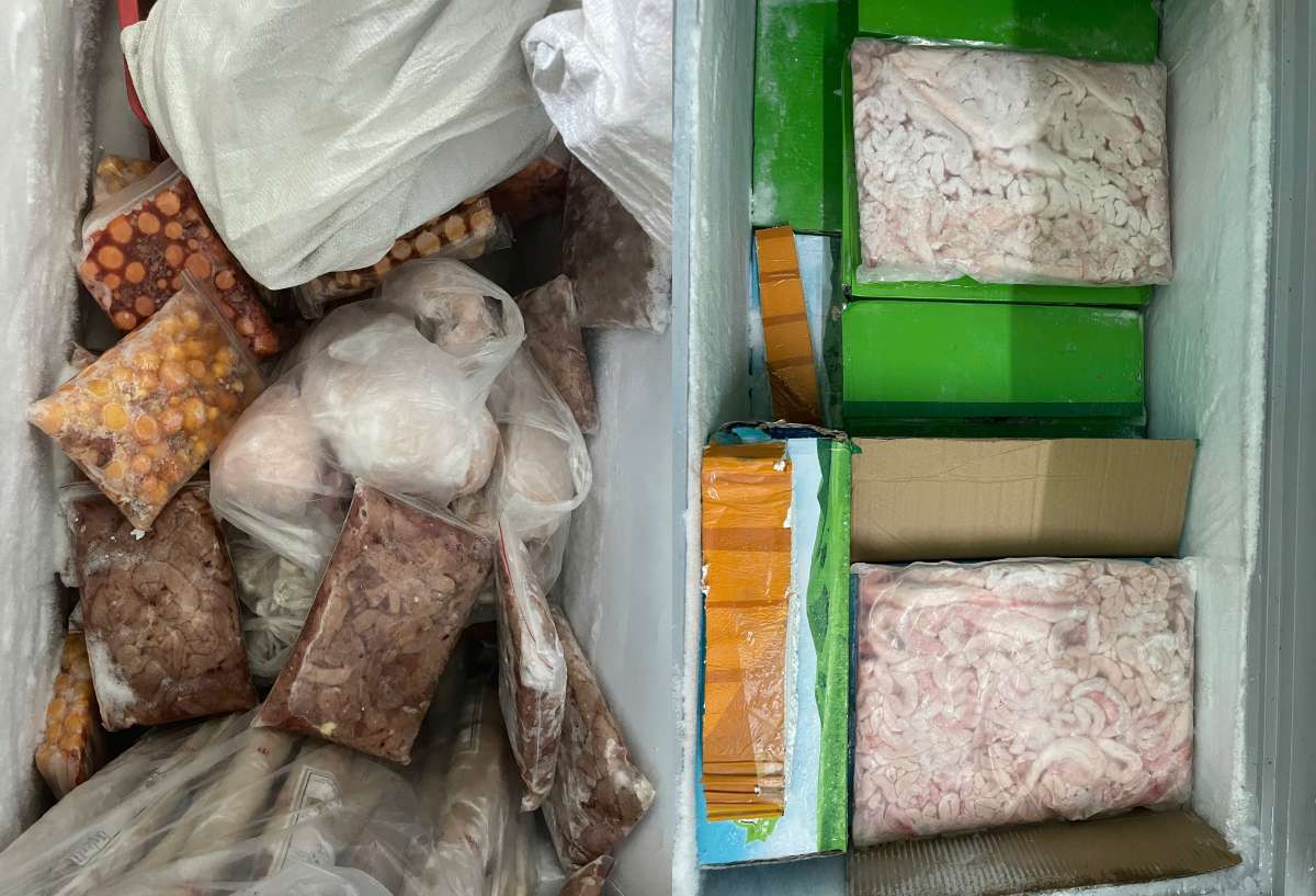 Frozen food of unknown origin. Photo: Hung Yen Provincial Market Management Department