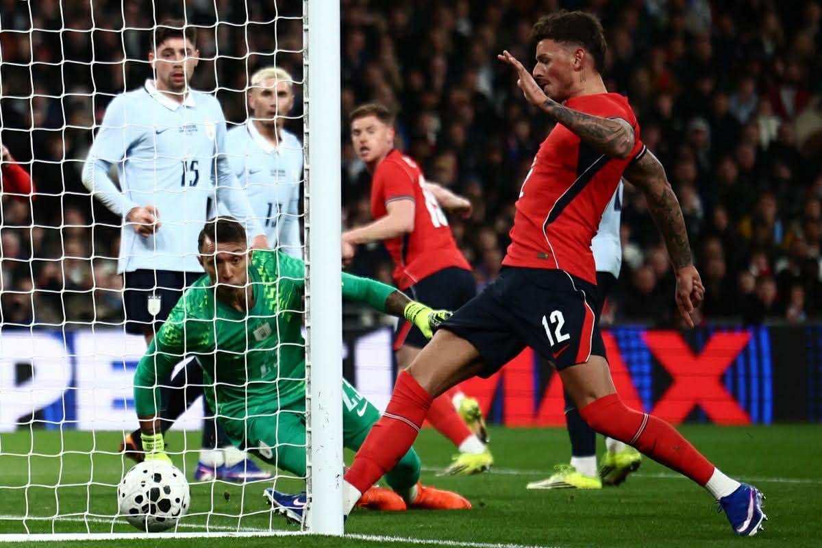 ベン・ホワイトがイングランド代表の唯一のゴールを決めた。写真:AFP