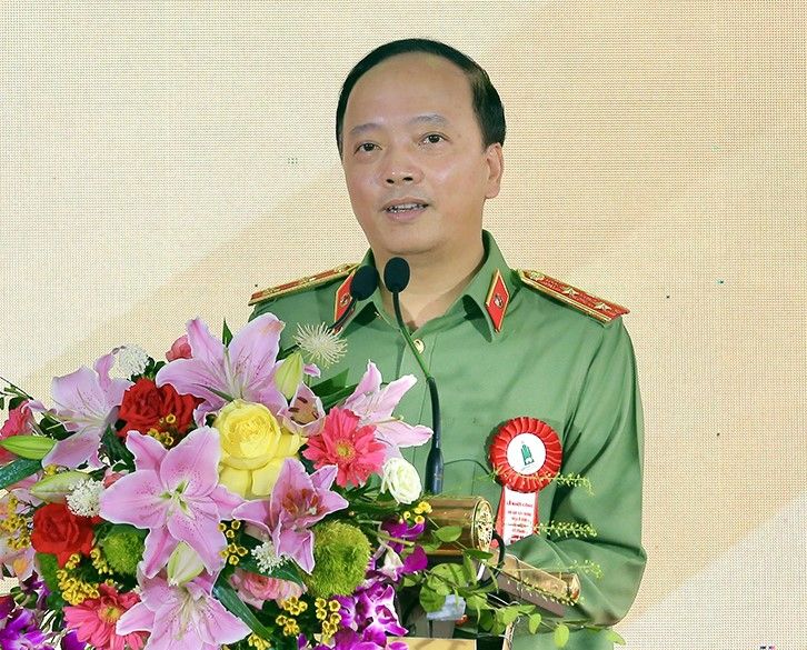 Trung tướng Đặng Hồng Đức - Ủy viên Trung ương Đảng, Thứ trưởng Bộ Công an phát biểu tại Lễ khởi công. Ảnh: Diệu Anh