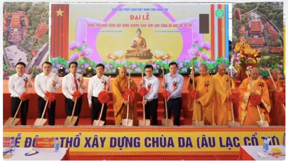 Delegates perform the groundbreaking ceremony for Da Pagoda construction.