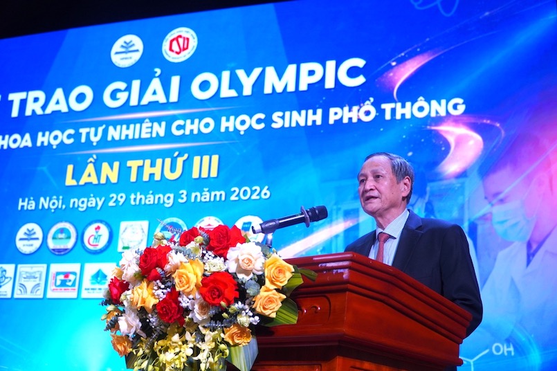 TS Đỗ Duy Phi – Chủ tịch Hội Hóa học Việt Nam phát biểu tại buổi lễ. Ảnh: Tường Vân