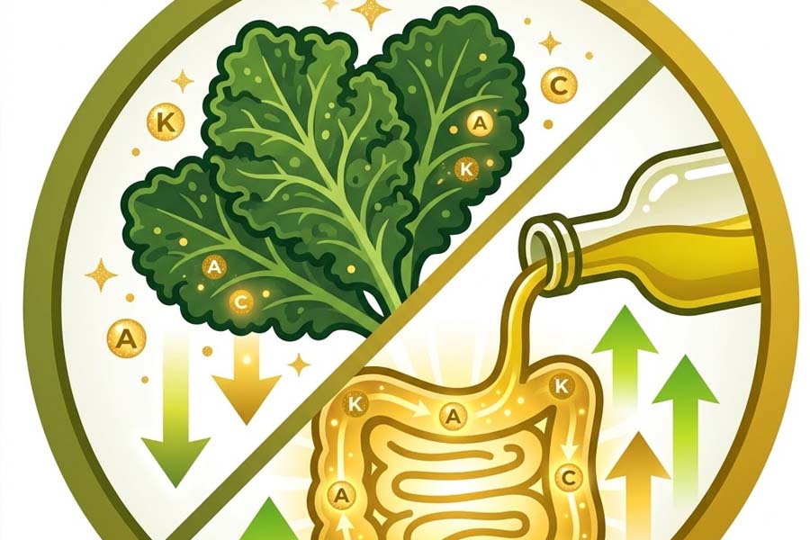 El aceite de oliva ayuda al cuerpo a absorber las vitaminas del col rizada. Gráfico: Thiện Nhân