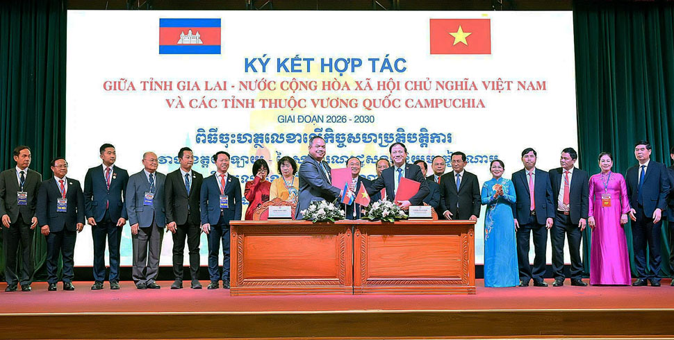 Gia Lai Provincial People's Committee signs cooperation agreement for the period 2026-2030 with 3 provinces of the Kingdom of Cambodia. Photo: BTC