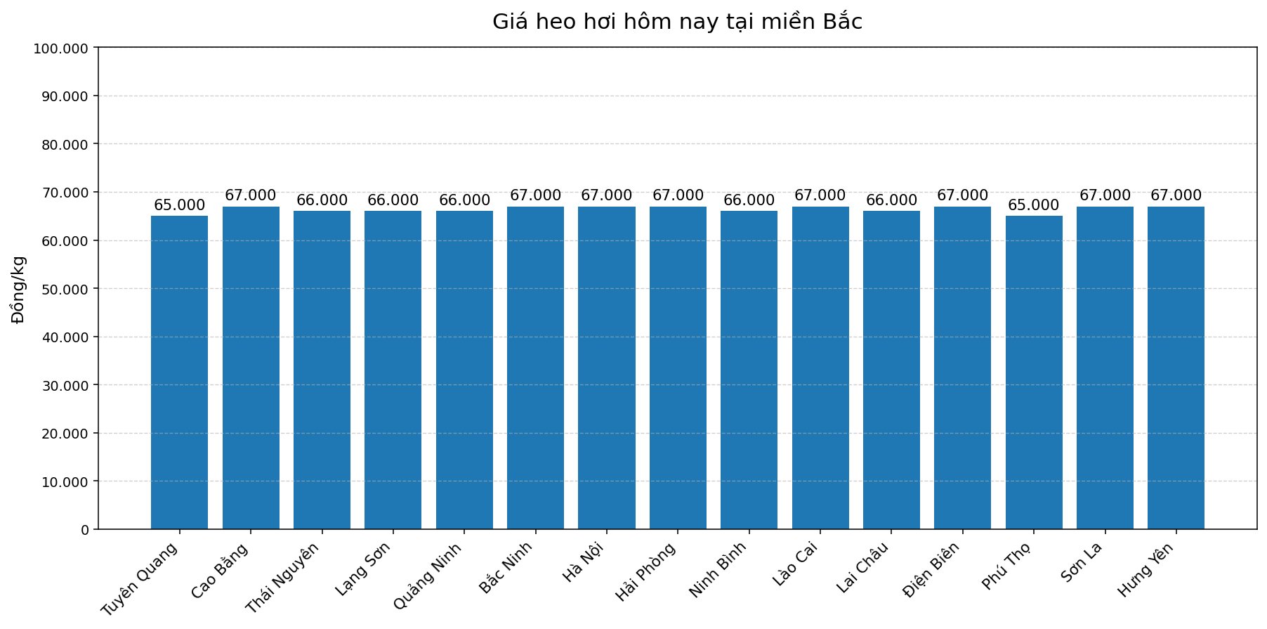 Giá heo hơi hôm nay 3.3 tại khu vực miền Bắc. Đồ họa: Thùy Linh