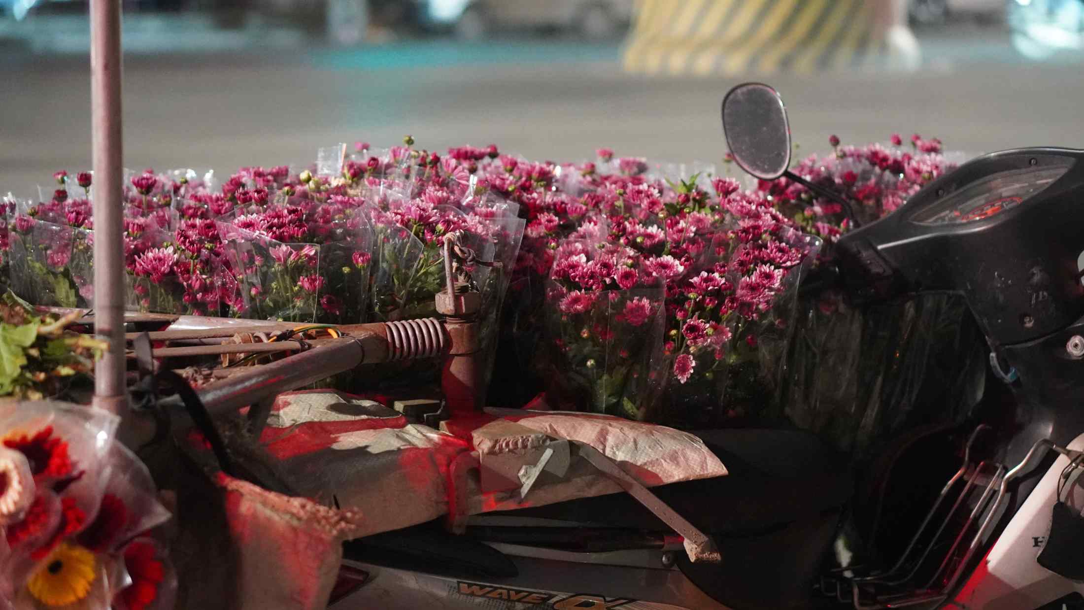 Sắc tím dịu dàng của hoa thạch bích tạo điểm nhấn thanh nhã cho bình hoa lễ. Ảnh: Minh Vũ