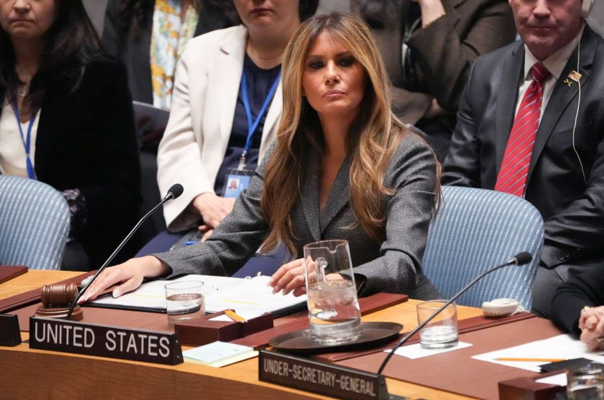 First Lady Melania Trump chairs the United Nations Security Council session on March 2, 2026. Photo: AFP