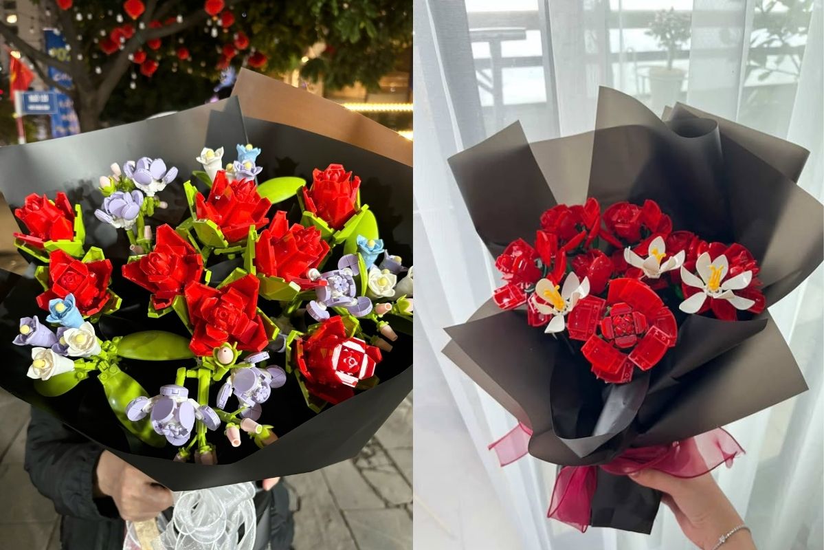 Nhiều bạn trẻ lựa chọn tự lắp ráp thủ công để hành động tặng quà nhân ngày 8.3 thêm phần ý nghĩa. Nguồn: hoa.lego