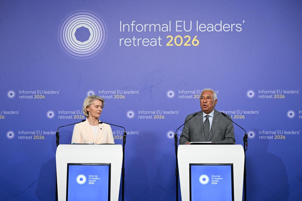 European Council President Antonio Costa (right) and European Commission President Ursula von der Leyen attend a press conference after an informal meeting of EU leaders in Belgium, February 12, 2026. Photo: Xinhua