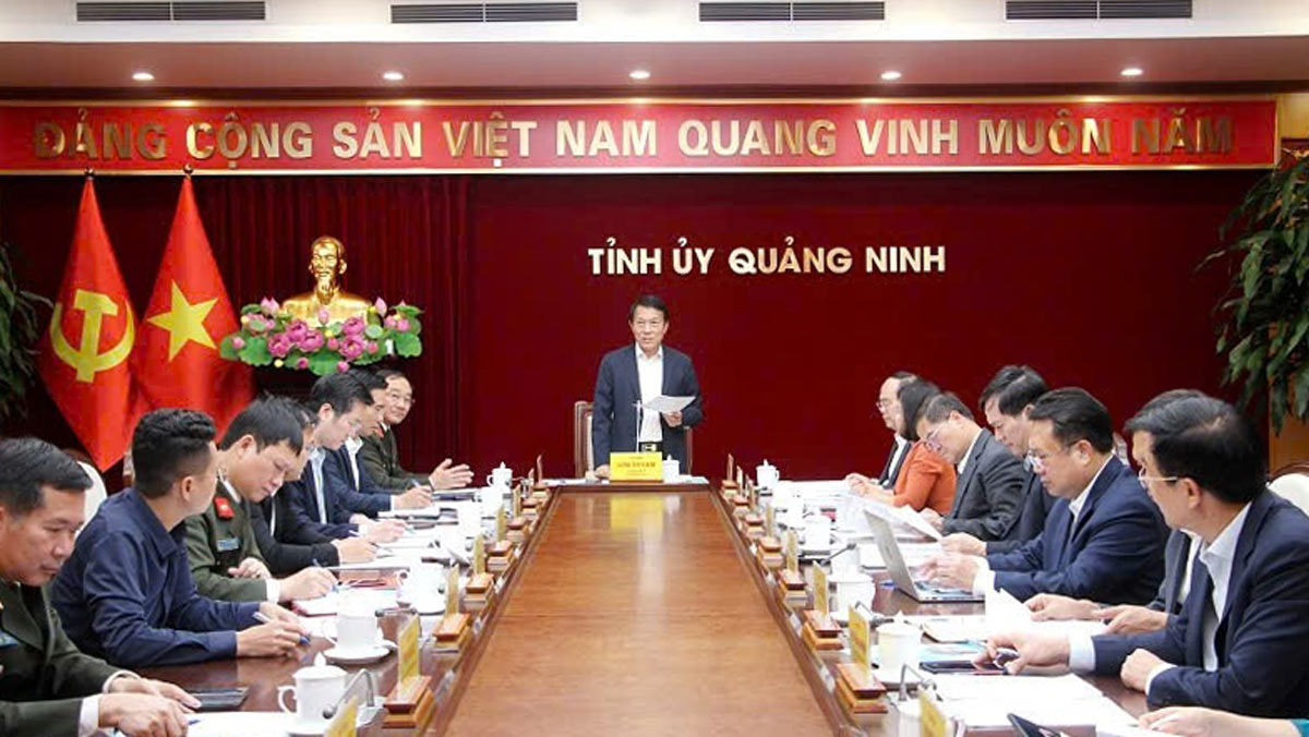 General Luong Tam Quang, Member of the Politburo, Minister of Public Security, speaking at the conference. Photo: Quang Ninh Provincial e-Portal