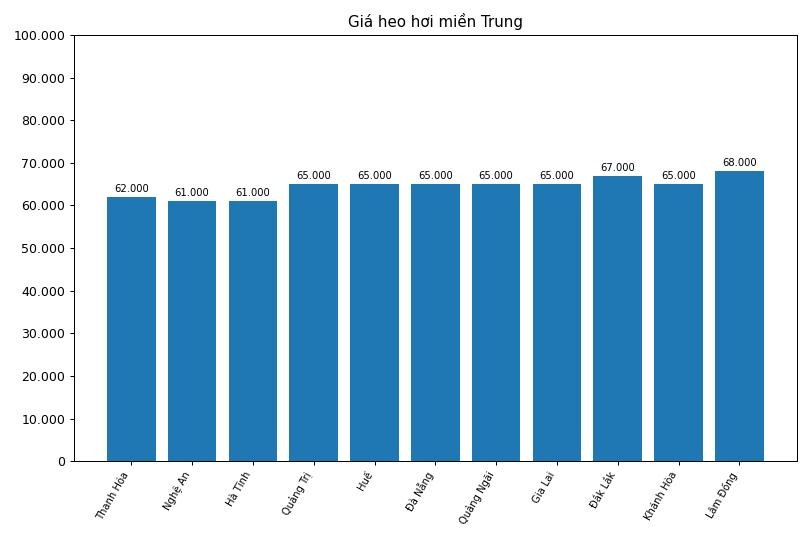 Giá heo hơi hôm nay 30.3 tại khu vực miền Trung. Đồ họa: Thùy Linh