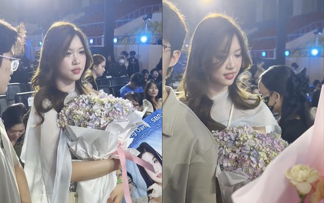 Nhan sắc nổi bật của Hoàng Yến - chị gái sinh đôi của Hoa hậu Phương Oanh. Ảnh cắt từ video