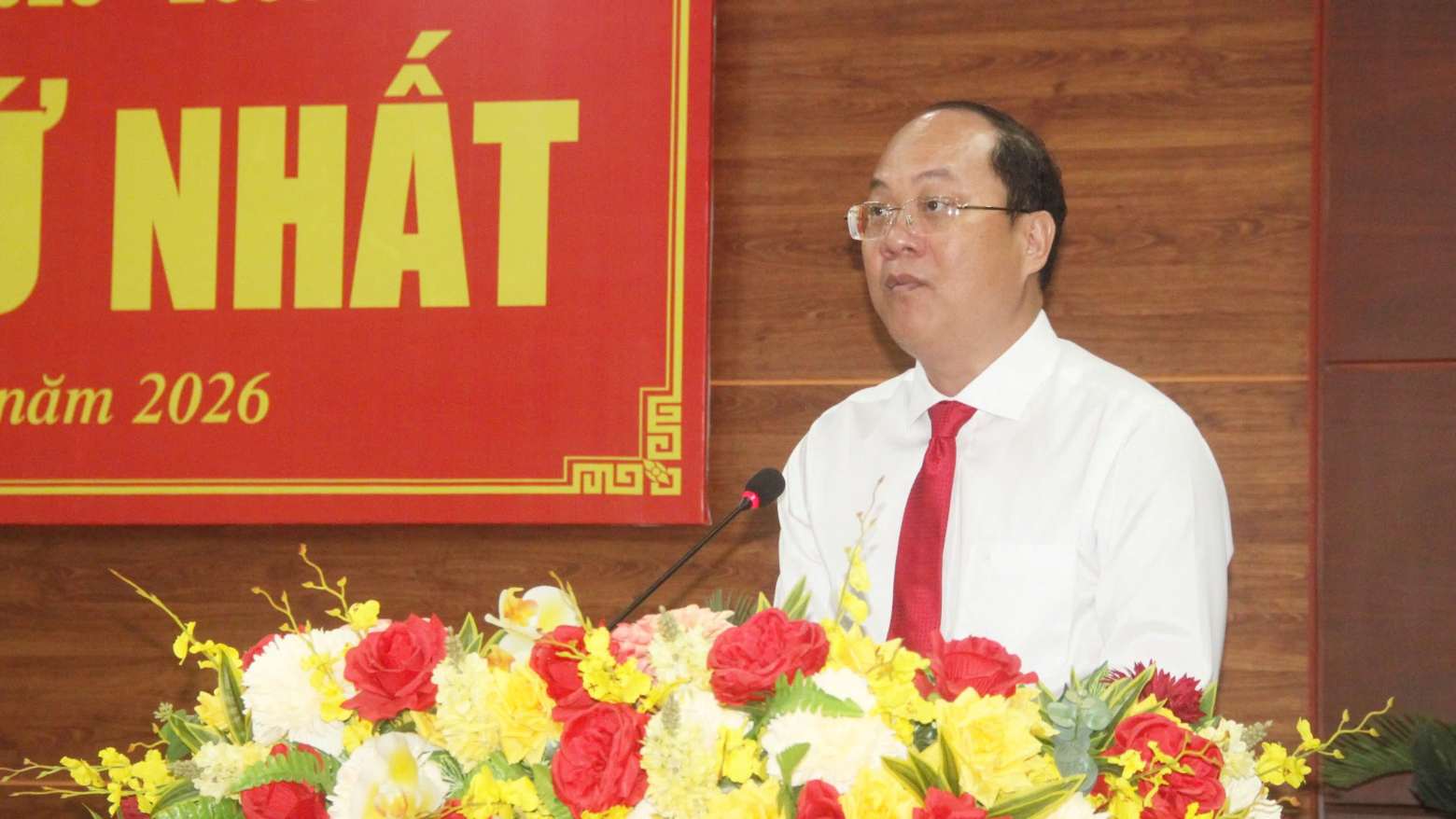 Bí thư Tỉnh uỷ Cà Mau Nguyễn Hồ Hải phát biểu tại kỳ họp thứ nhất, HĐND tỉnh Cà Mau. Ảnh: Nhật Hồ.