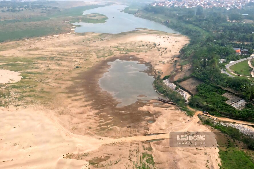 Một hố nước hình thành trong bãi bồi, sắp cạn kiệt. Ảnh: Tô Công