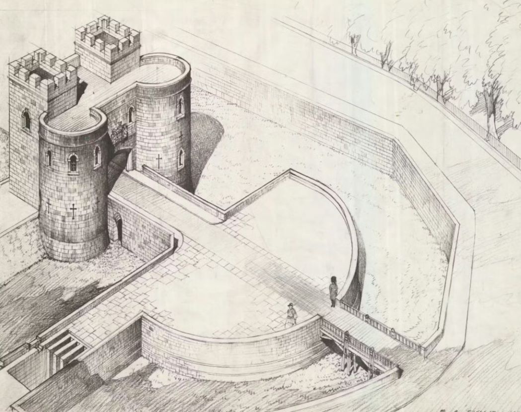 Tháp Sư Tử (Lion Tower), hiện gần như đã bị phá hủy, có tên gọi từ những năm 1330 khi nơi đây từng nuôi giữ sư tử trong vườn thú hoàng gia của nhà vua. Ảnh: Historic Royal Palaces