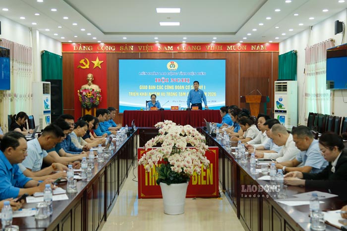 Dien Bien Provincial Labor Federation organizes a conference to review grassroots trade unions in the first quarter of 2026. Photo: Quang Dat