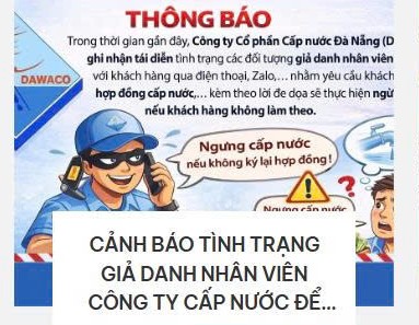 다낭 상수도 회사 직원을 사칭하여 사기를 치는 상황이 최근 재발하고 있습니다. 사진: DAWACO