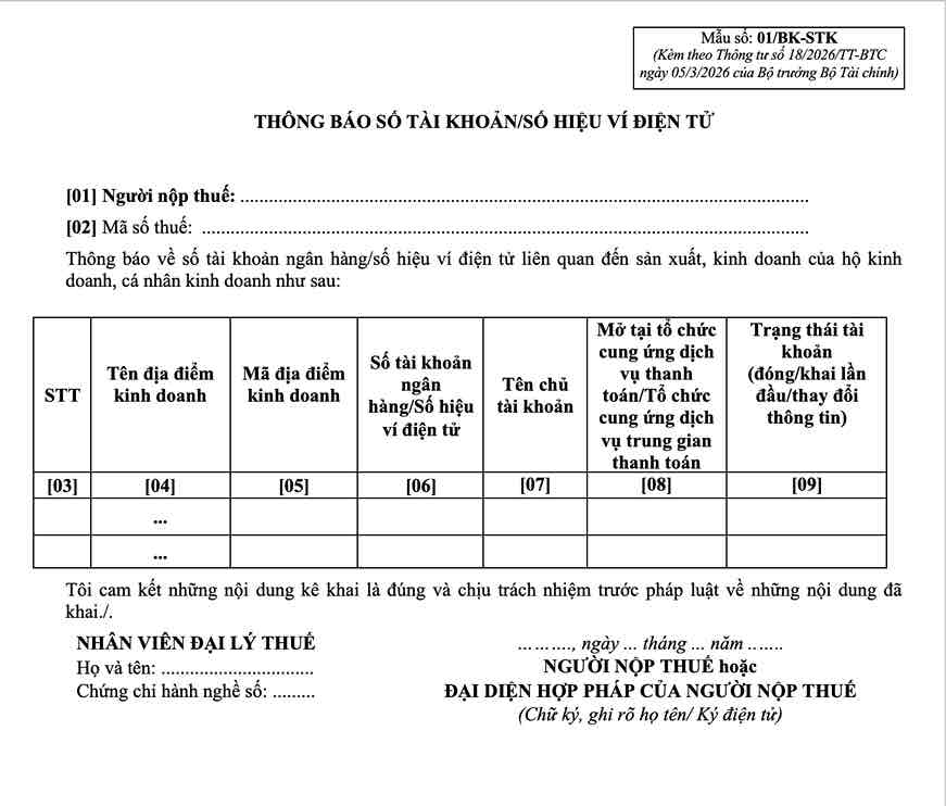 Mẫu số 01/BK-STK 