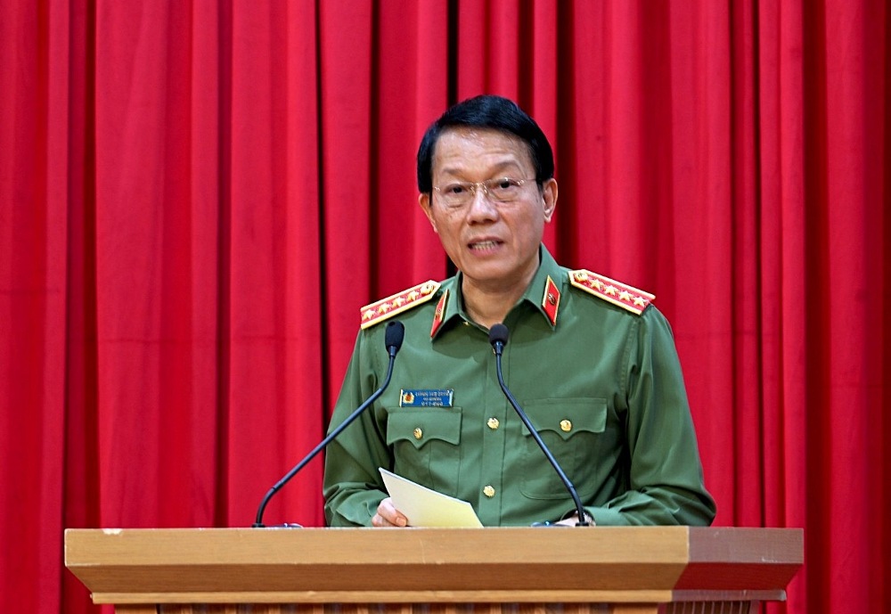 Bộ trưởng Bộ Công an Lương Tam Quang phát biểu khai mạc hội nghị. Ảnh: Bộ Công an