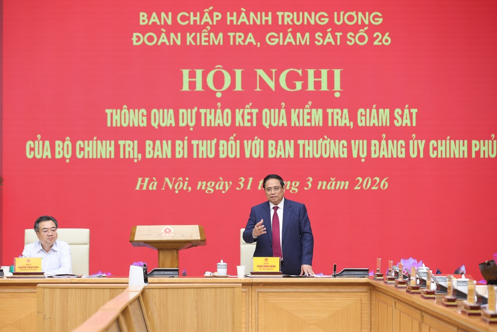 Party Secretary and Prime Minister Pham Minh Chinh speaks at the Conference. Photo: VGP
