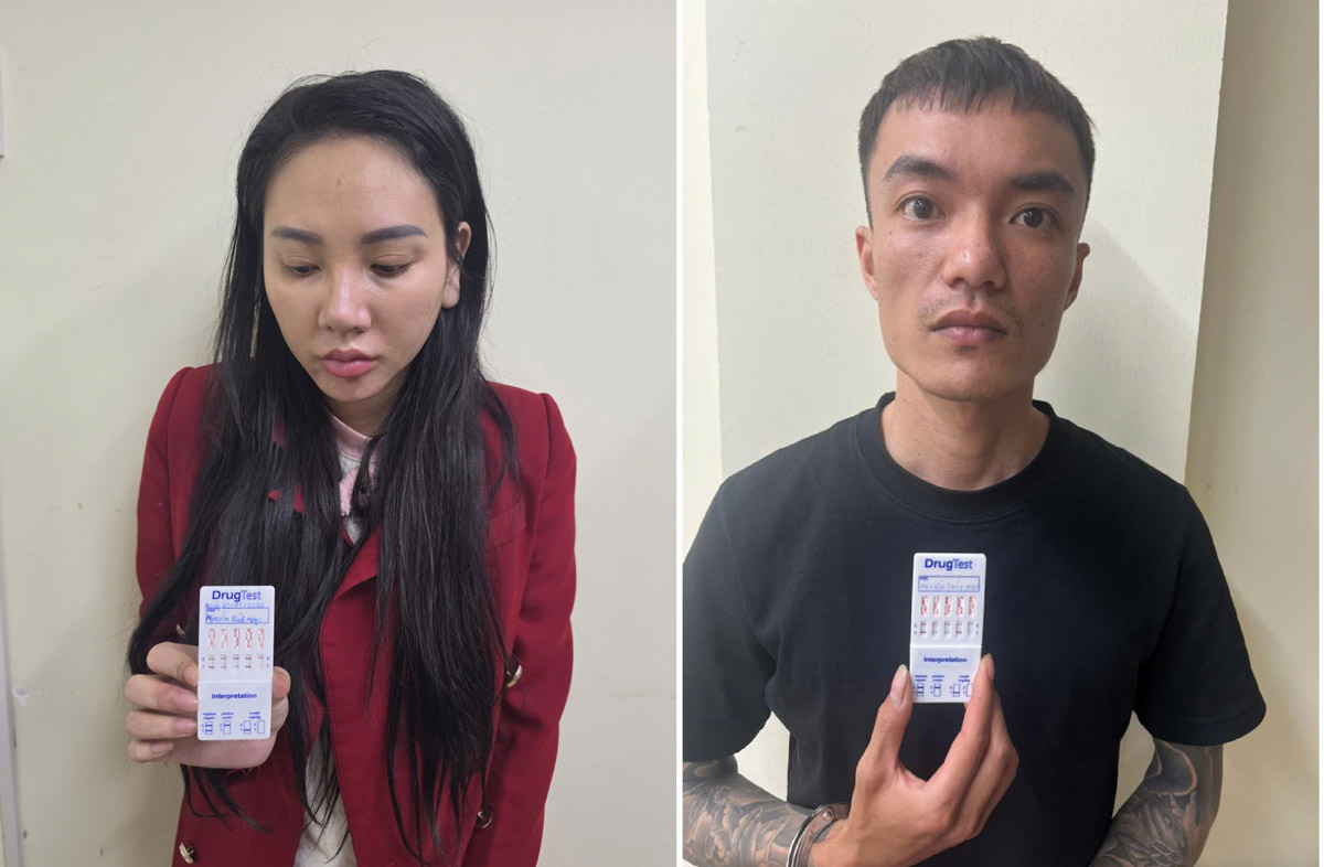 Hai đối tượng bị khởi tố về hành vi tổ chức sử dụng trái phép chất ma túy. Ảnh: Công an Quảng Ninh
