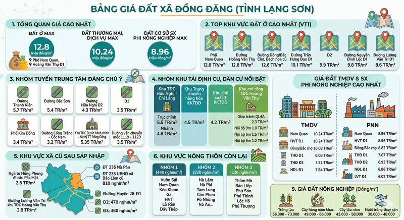 Bảng giá đất xã Đồng Đăng. Đồ hoạ: Khánh Linh