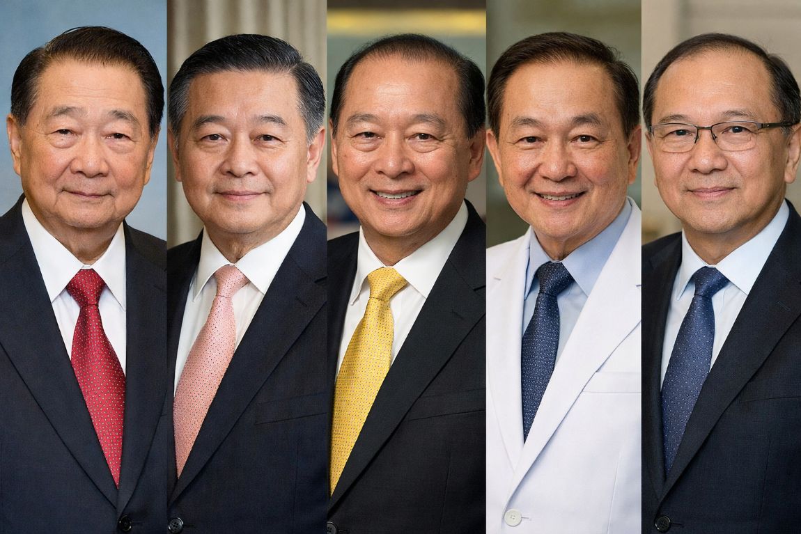 Portraits of the 5 richest billionaires in Thailand (from left to right: Dhanin Chearavanont, Charoen Sirivadhanabhakdi, Jaran Chiaravanont, Prasert Prasarttong-Osoth and Phongthep Chiaravanont). Graphics: Minh Huy