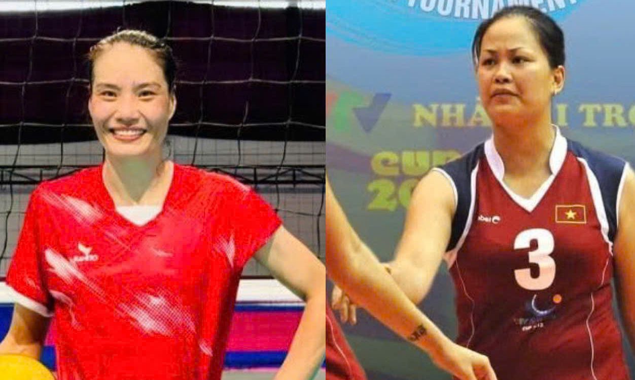 Former player Ha Thi Hoa and Nguyen Xuan practice together. Photo: Character provided