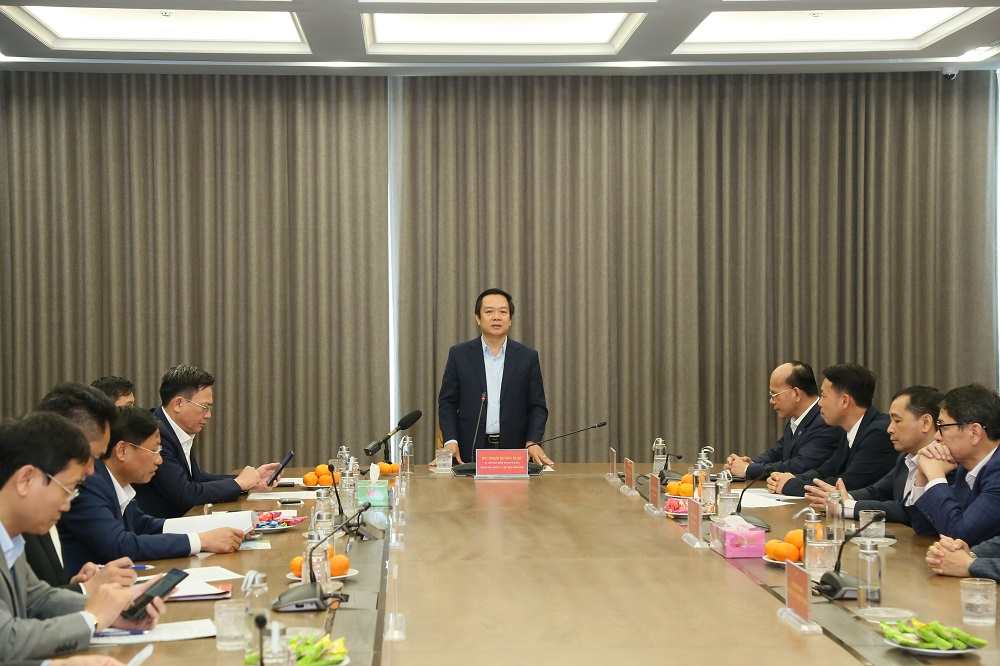 Chủ tịch UBND tỉnh Phạm Quang Ngọc phát biểu tại buổi thăm, động viên cán bộ, nhân viên, người lao động Công ty Cổ phần Green I-Park.